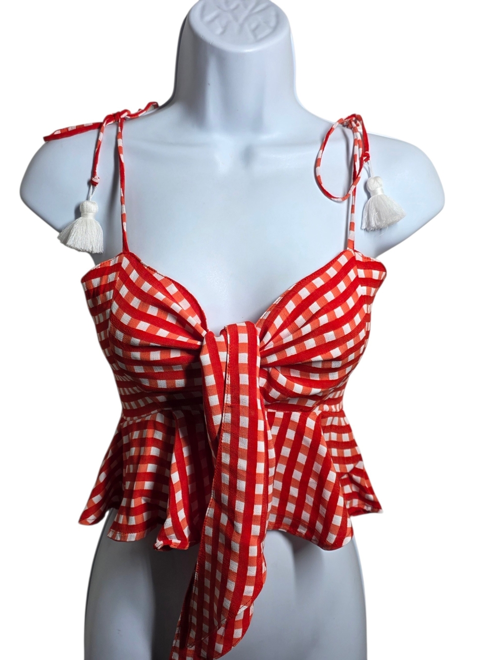 FAITHFULL THE BRAND Red plaid peplum camisole with front tie - Picture 3 of 16